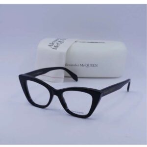 Alexander McQueen AM0305O 001 Women's Eyeglasses – Sharp Black Cat-Eye-Tudora