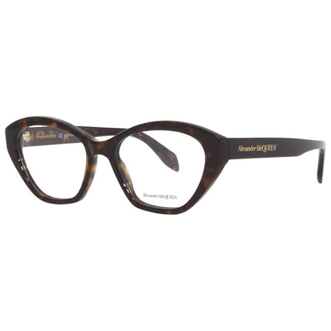 Alexander McQueen AM0360O 002 Women's Eyeglasses – Havana / Gold Logo-Tudora