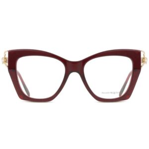 Alexander McQueen AM0376O 003 Women's Eyeglasses – Burgundy / Seal Logo-Tudora